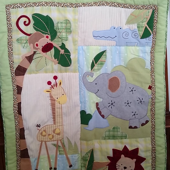 Lambs & Ivy Animal Appliqué Green Baby Blanket